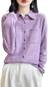 Women's Polo Neck 100% Merino Wool Sweater 2024 Spring Basic Long Sleeve Knitted Cardigan Sweater with Pocket Chanyarn