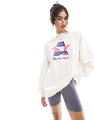 Tommy Jeans oversized retro crew neck sweatshirt in white Tommy Jeans