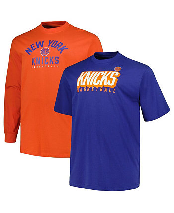 Мужской комплект футболок с короткими и длинными рукавами New York Knicks Big and Tall синего и оранжевого цвета Fanatics