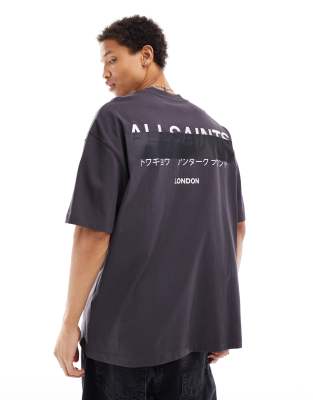 AllSaints Redact oversized embroidered logo T-shirt in washed black AllSaints