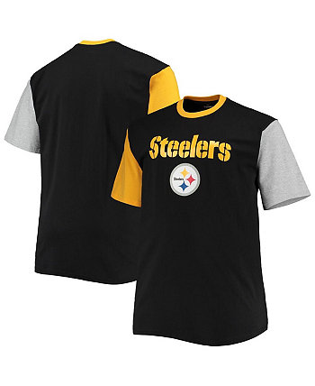 Мужская черная, золотая футболка Pittsburgh Steelers Big and Tall с цветными блоками Profile