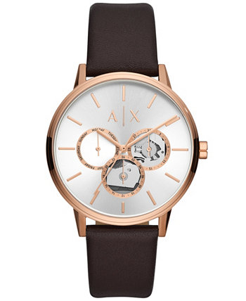 Мужские многофункциональные коричневые кожаные часы 42 мм Armani