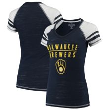 Women's Soft as a Grape Navy Milwaukee Brewers Color Block V-Neck T-Shirt Soft As A Grape