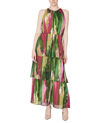 Women's Printed Sleeveless Tiered Maxi Dress Donna Ricco