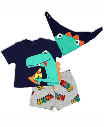 Шорты с динозаврами для мальчиков, футболка и комбинезон, комплект из 3 предметов Lily & Jack