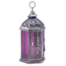Purple Glass Candle Lantern - 11.5 inches Accent Plus