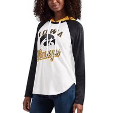 Women's G-III 4Her by Carl Banks White/Black Iowa Hawkeyes From the Sideline Raglan Long Sleeve Hoodie T-Shirt In The Style