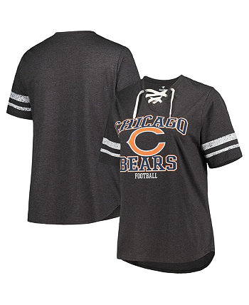 Женская футболка с v-образным вырезом и шнуровкой размера плюс, темно-серый цвет "Хезер" с эффектом потертости Chicago Bears Fanatics