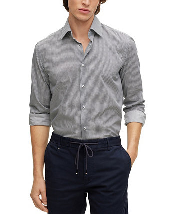 Мужская приталенная рубашка из стрейч-хлопка со структурным принтом BOSS