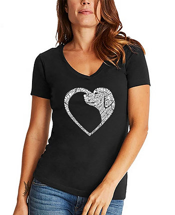 Женская футболка с v-образным вырезом и надписью Dog Heart Word Art LA Pop Art