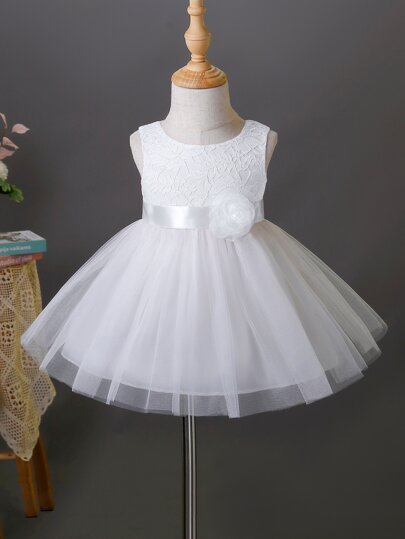 для детей Вечернее платье с аппликацией с кружевной отделкой сетчатый SHEIN