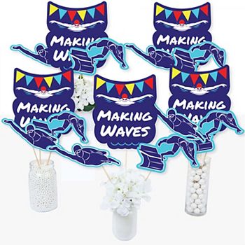 Big Dot Of Happiness Making Waves Swim Team Birthday Centerpiece Stick Table Toppers 15 Ct Big Dot of Happiness