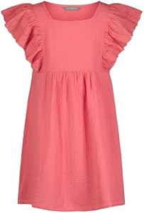 Lucky Brand Girls' Short Sleeve Square Neck Dress with Eyelet Flutter Sleeves Lucky Brand