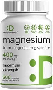 Magnesium Glycinate 400mg | Elemental Magnesium - 300 Capsules (Капсулы) | Chelated for Easy Absorption | Highly Purified Essential Trace Mineral for Muscle, Joint, Heart, & Immune Support DEAL SUPPLEMENT