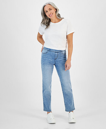 Прямые джинсы Petite со средней посадкой без застежки, созданные для Macy's Style & Co