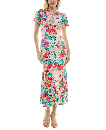 Women's Printed Keyhole Puff-Sleeve Midi Dress Taylor