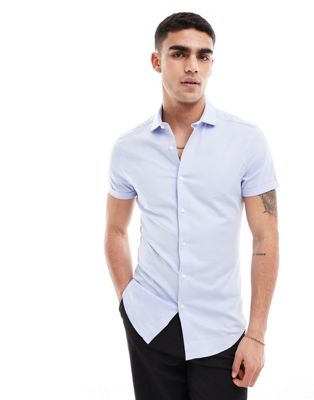 ASOS DESIGN skinny fit royal oxford shirt with cutaway collar in light blue ASOS DESIGN