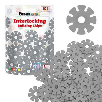 Picassotiles 108 Pcs Building Chip Interlocking Disc Construction Blocks In Color Gray PicassoTiles