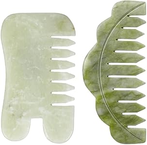 Geiserailie 2 Pieces Jade Combs Massage Stone Hair Comb Guasha Scraping Scalp Comb Facial Massage Tool Multifunctional Handheld Head Tools for Valentine's Day Mother's Day Gift (Chic Style) Geiserailie