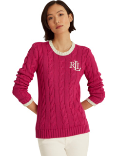 Хлопковый свитер миниатюрной вязки с монограммой косой вязки Ralph Lauren