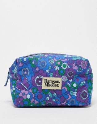 Damson Madder cotton logo make up bag in blue floral quilting Damson Madder