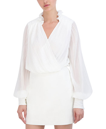 Женская плиссированная блузка с воротником-стойкой BCBG NEW YORK