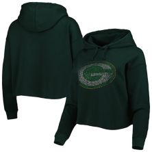 Women's Cuce Green Green Bay Packers Crystal Logo Cropped Pullover Hoodie Cuce