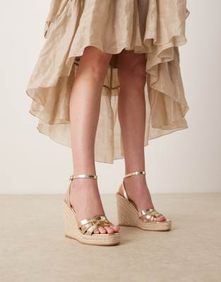 Glamorous Wide Fit espadrille wedge heeled sandals in gold Glamorous