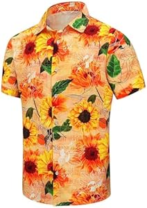 SheLucki Hawaiian Shirt for Men, Unisex Summer Beach Casual Short Sleeve Button Down Shirts, Printed Palmshadow Clothing SheLucki