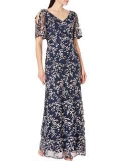 Long Embroidered Fit-and-Flare Dress Alex Evenings