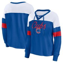 Women's Fanatics Branded Royal/White Chicago Cubs Even Match Lace-Up Long Sleeve V-Neck T-Shirt Fanatics