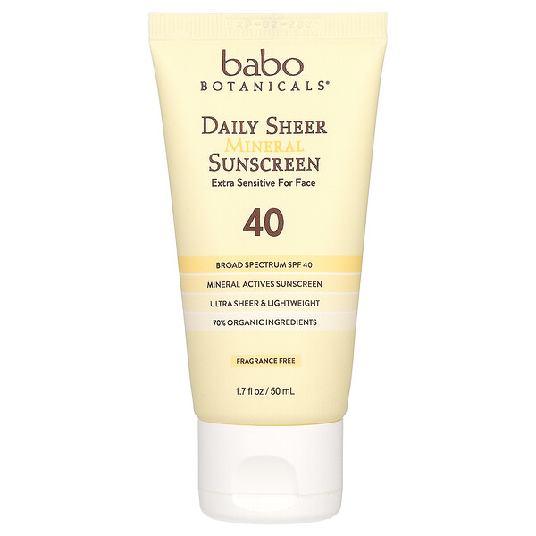 Daily Sheer Mineral Sunscreen, SPF 40, 1,7 ж. унц. (50 мл) Babo Botanicals