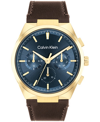 Мужские часы Distinguish с коричневым кожаным ремешком, 44 мм Calvin Klein