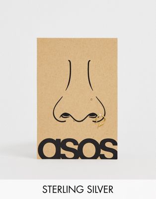 Серебряный пирсинг для носа ASOS DESIGN диаметром 8 мм с пластиной из 14-каратного золота ASOS DESIGN