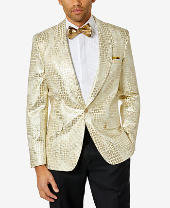 Мужской облегающий вечерний пиджак золотистого цвета со змеиной кожей Tallia