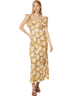 Flutter-Sleeve Slip Maxi Dress in Floral Cupro-Blend Madewell
