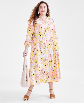 Многоуровневое платье размера плюс с цветочным принтом и рукавами 3/4, созданное для Macy's Style & Co