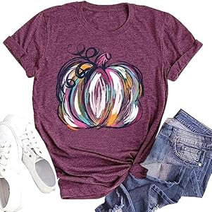 Woffccrd Womens Funny Leopard Pumpkin Printed Shirts Halloween Short Sleeve Graphic Tees Fall T-Shirts Tops Woffccrd