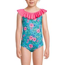 Girls 2-16 Lands' End Chlorine Resistant Ruffle Neck One-Piece Swimsuit Lands' End