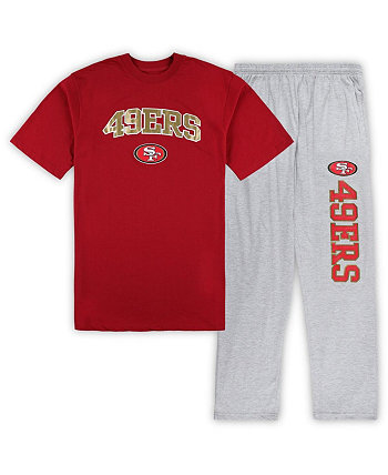 Мужская футболка Scarlet, Heather Grey San Francisco 49ers Big and Tall и пижамные штаны для сна Concepts Sport