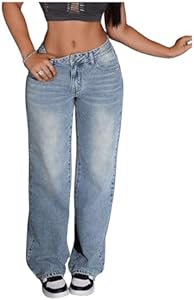 MakeMeChic Women's Baggy Jeans Zipper Fly Straight Leg Denim Pants Street Trousers MakeMeChic