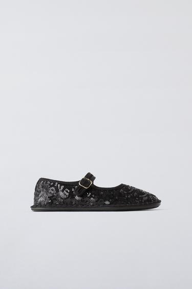  Детские балетки и туфли на плоской подошве ZARA SEQUIN BALLET FLATS ZARA