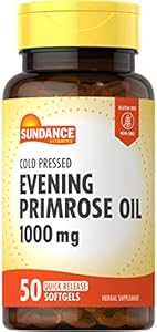 Sundance Evening Primrose Oil 1000mg | 50 Softgels (Мягкие капсулы) | Cold Pressed Supplement | Non-GMO, Gluten Free Formula Sundance