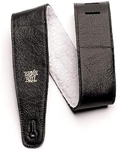 Ernie Ball Italian Leather with Fur Padding Guitar Strap, Black (P04137) Ernie Ball