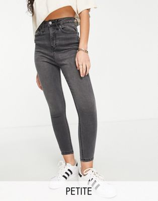 DTT Petite Ellie high rise skinny jeans in washed black   Don't Think Twice Petite