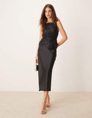 Gina Tricot satin midi skirt in black GINA TRICOT