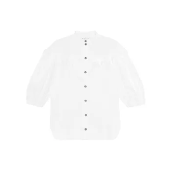 Блуза из хлопкового поплина с объемными рукавами GANNI