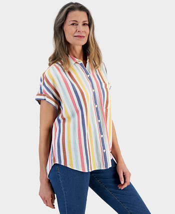Petite Cotton Gauze Camp Shirt, Created for Macy's Style & Co