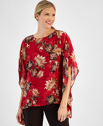 Women's Printed-Chiffon Poncho Top, Created for Macy's J&M Collection