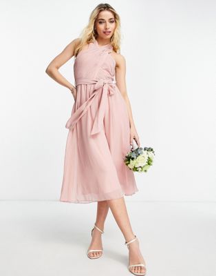 Розовое платье с перекрещенным воротником Little Mistress Bridesmaid LITTLE MISTRESS